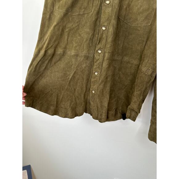 32 Bar Blues Jammin For The Jackpot Green Goat Leather Snap Suede Jacket Shirt - Picture 6 of 11